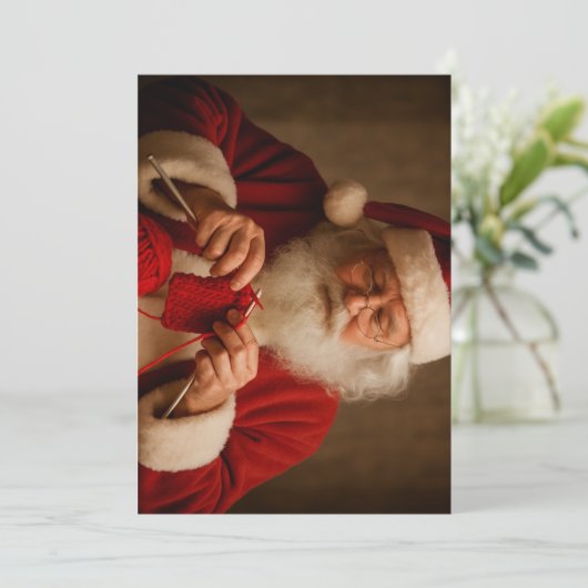 Knitting Santa Feiertagskarte (Stehend Vorderseite)