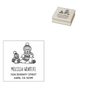 Knitting Snowman in Knitted Hat and Scarf Address Gummistempel (Stempel)