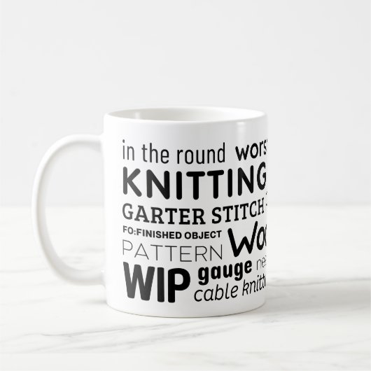 Knitting-Tasse - Knitter's Word Collage Kaffeetasse (Links)