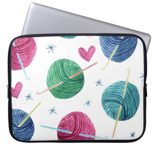 Knitting Thema, Wasserfarbe nahtlose Muster. Laptopschutzhülle