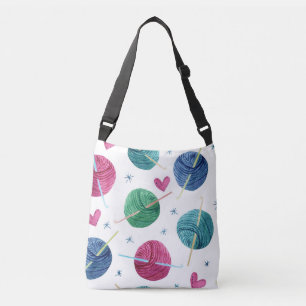 Knitting Thema, Wasserfarbe nahtlose Muster. Tragetaschen Mit Langen Trägern