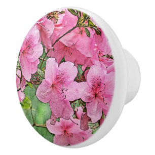 KNOB/PINK AZALEAS/FOTOG DER KERAMIK CUSTOM ./DIG.M KERAMIKKNAUF