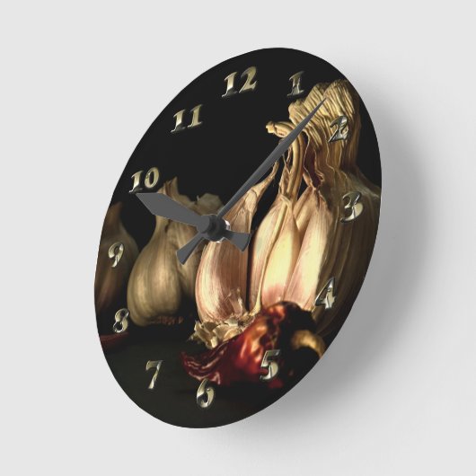 Knoblauch und Chili Pfeffer Runde Wanduhr (Winkel)