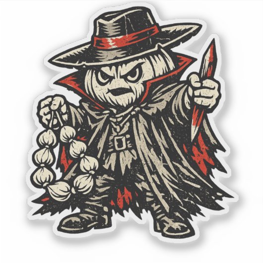 Knoblauch-Vampirjäger — Halloween-Krieger Retro Aufkleber (Vorderseite)