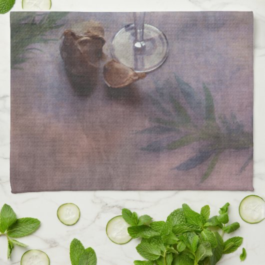 Knoblauch, Wein und Kräuter Mojo Geschirrtuch (Gefaltet)