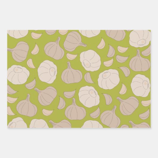 Knoblauchmuster - Knoblauchzehe und Bulle Geschenkpapier Set (Vorderseite)