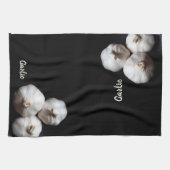 Knoblauchzehe dramatische Weiß auf schwarz Geschirrtuch (Horizontal)