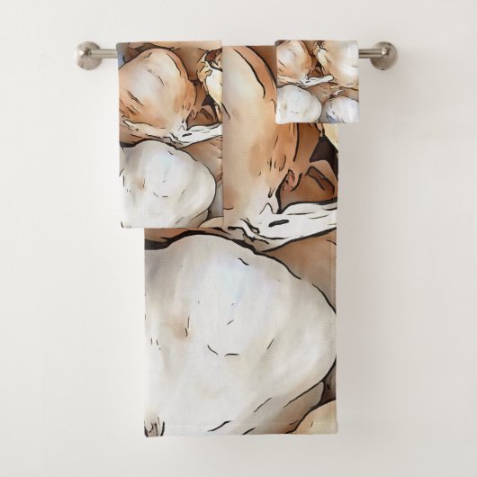 Knoblauchzwiebeln Kunstschwarze Kontur Kunst Badhandtuch Set (Insitu)