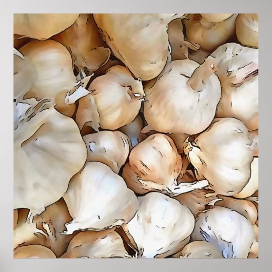 Knoblauchzwiebeln Kunstschwarze Kontur Kunst Poster (Vorne)