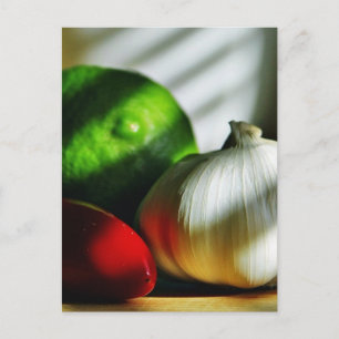 Knoblauchzwiebeln Limes Chiles Paprikaschoten Chil Postkarte