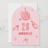 Knöchelhandgezeichneter Geburtstag trinkt rosa rot Einladung (Vorderseite)