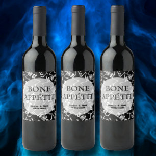 Knochen Appetit Skelette Schwarz Weinetikett