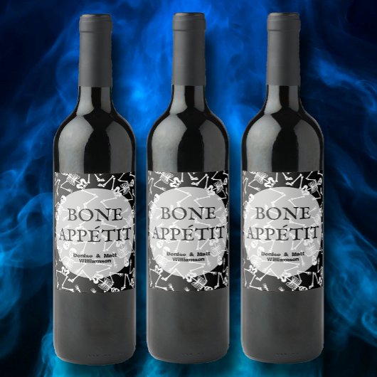 Knochen Appetit Skelette Schwarz Weinetikett