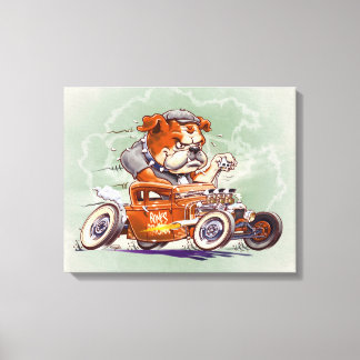 Knochen Brigade - Bulldog im Frisierte Auto - Cart Leinwanddruck