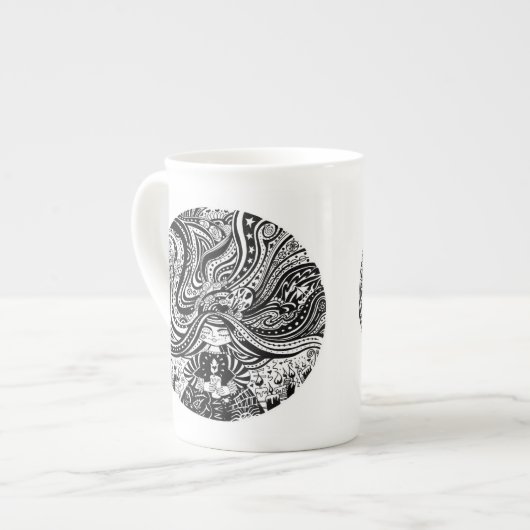 Knochen-China Grincheux Engels-Wünsche Porzellantasse (Vorderseite Links)