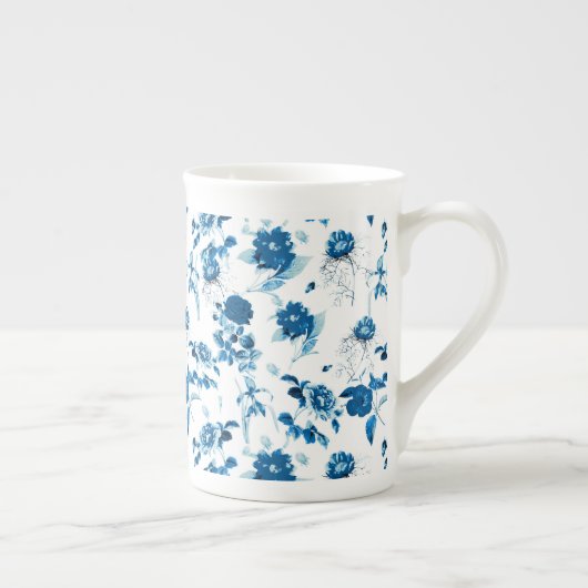 Knochen-China Tasse-Blau-Blüten Porzellantasse (Rechts)