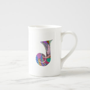 Knochen-China-Tasse des Feier-Buchstabe-J Porzellantasse