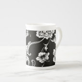 Knochen-China-Tasse Schwarz-Weiß-Blüte Porzellantasse (Vorderseite Rechts)