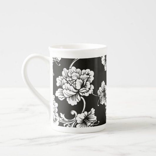 Knochen-China-Tasse Schwarz-Weiß-Blüte Porzellantasse (Links)
