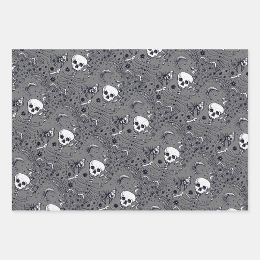 KNOCHEN IM GARTENSKELETON, FOLK ART MOON, MOTH GESCHENKPAPIER SET (Vorderseite 3)