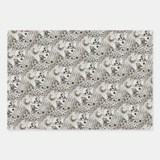 KNOCHEN IM GARTENSKELETON, FOLK ART MOON, MOTH GESCHENKPAPIER SET (Vorderseite 2)