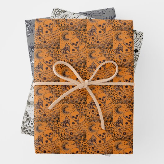 KNOCHEN IM GARTENSKELETON, FOLK ART MOON, MOTH GESCHENKPAPIER SET (Beispiel)