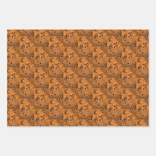 KNOCHEN IM GARTENSKELETON, FOLK ART MOON, MOTH GESCHENKPAPIER SET (Vorderseite)