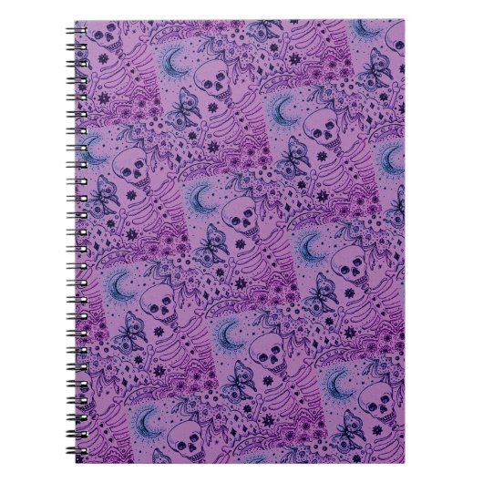 KNOCHEN IM GARTENSKELETON, FOLK ART MOON, MOTH NOTIZBLOCK (Vorderseite)