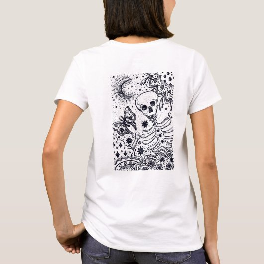 KNOCHEN IM GARTENSKELETON, FOLK ART MOON, MOTH T-Shirt (Rückseite)