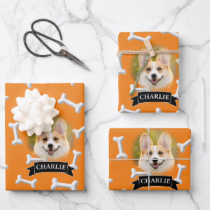 Knochen Muster Hund Individuelle Name Geschenkpapier Set