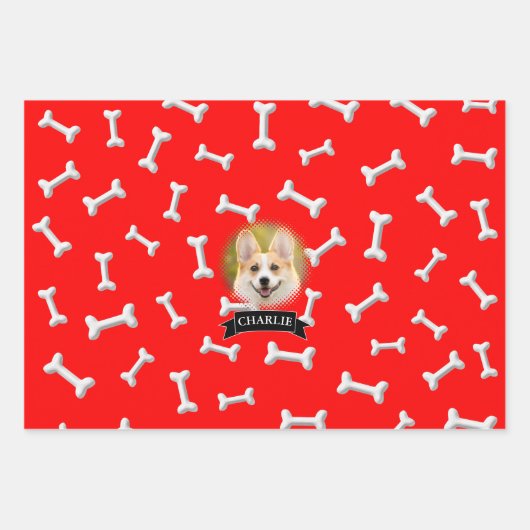 Knochen Muster Hund Individuelle Name Geschenkpapier Set (Vorderseite 2)