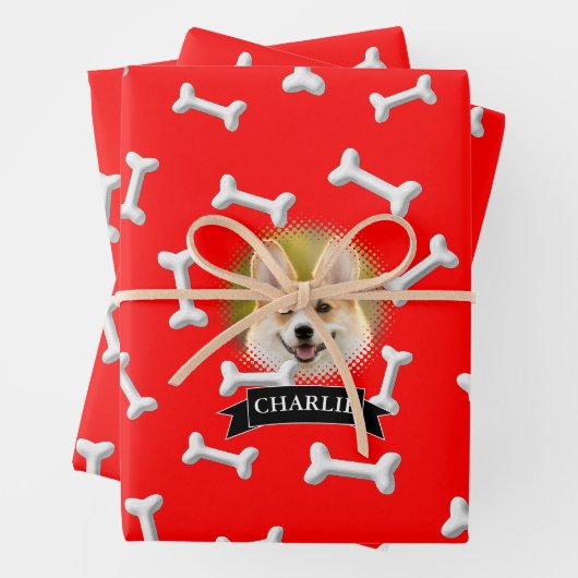 Knochen Muster Hund Individuelle Name Geschenkpapier Set (Beispiel)