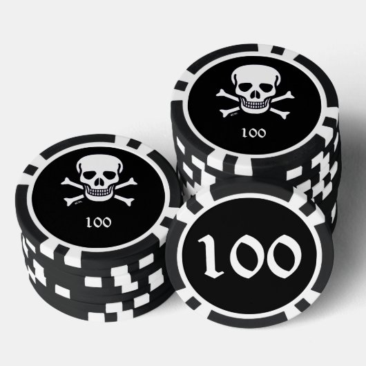Knochen schwarz 100 gestreifter Poker-Chip Pokerchips (Stapel)