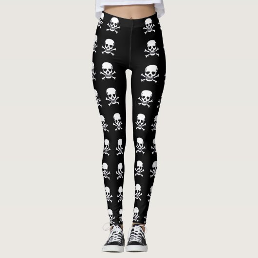 Knochen, schwarze Schädel Leggings (Vorderseite)