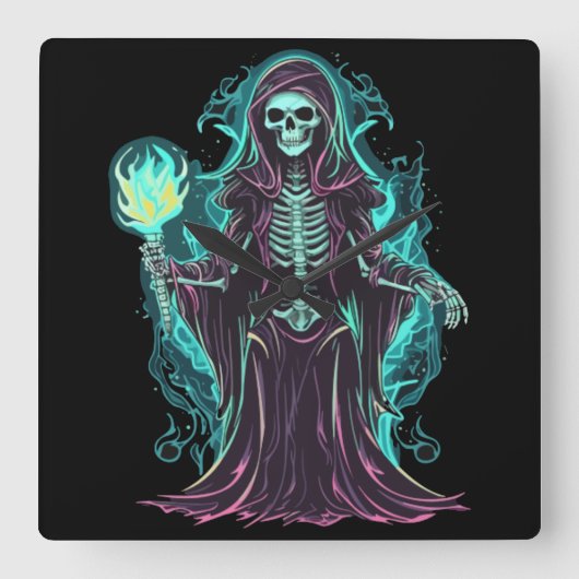 Knochen-Sensenmann Quadratische Wanduhr (Vorderseite)