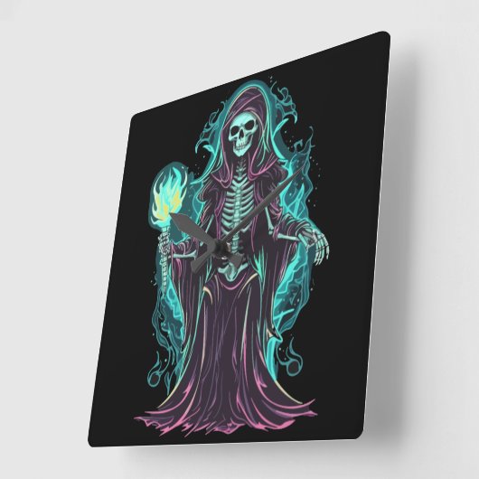 Knochen-Sensenmann Quadratische Wanduhr (Winkel)