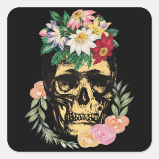 Knochen und Blume Quadratischer Aufkleber