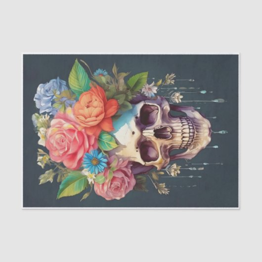 Knochen und Blüten, Schädel & Garden Blume Seidenpapier (Vorderseite)