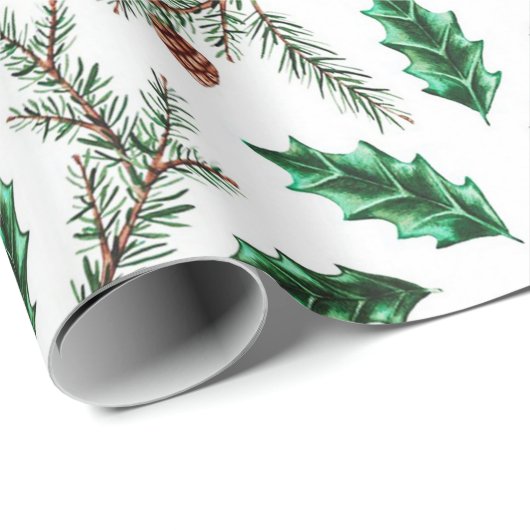 Knochen- und Kiefernzweige Geschenkpapier (Rolleneckpunkt)