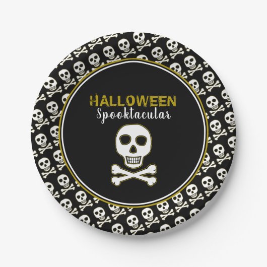 Knochen und Knochen, Gold, Halloween-Party Pappteller (Vorderseite)