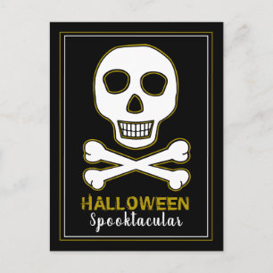 Knochen und Schädel, Gold Halloween-Party Einladun Ankündigungspostkarte