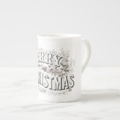 KNOCHENCHINA TASSE:  VINTAG "MERRY CHRISTMAS" PORZELLANTASSE (Vorderseite Rechts)