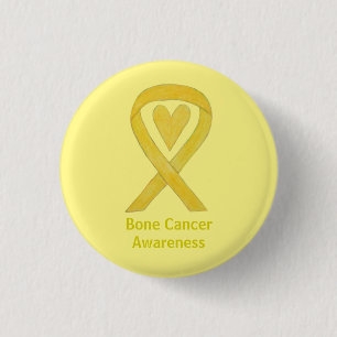 Knochenkrebs Gelbes Herz-Bewusstsein Band-Button Button