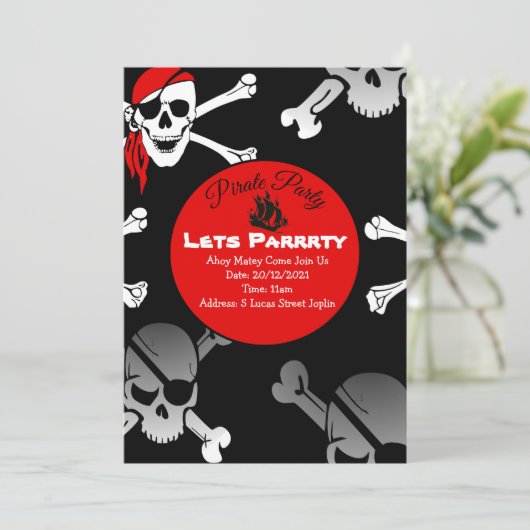 Knochenpirat Einladung (Stehend Vorderseite)