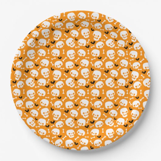 Knochenstück Schwarz-weiß Orangen Halloween-Party Pappteller (Vorderseite)