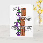 Knock Halloween Cartoon Hexenkind Gruß Karte (Gelbe Blume)