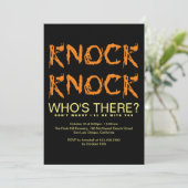Knock Knock, der dort ist Foto Halloween-Party Inv Einladung (Stehend Vorderseite)