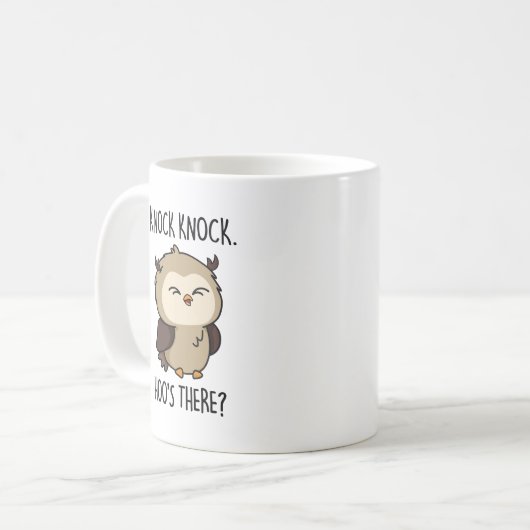 Knock Knock Hoos Es Funny Owl Puff Kaffeetasse (Vorderseite Links)