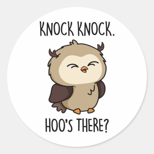 Knock Knock Hoos Es Funny Owl Puff Runder Aufkleber (Vorderseite)