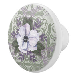Knock Pull in Sage und Lavendel Blumendesign Keramikknauf
